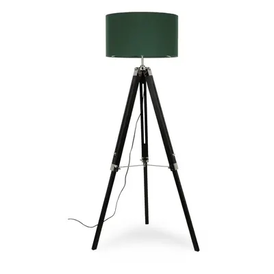 ValueLights Clipper Black Wood Tripod Floor Lamp with Large Forest Green Reni Shade