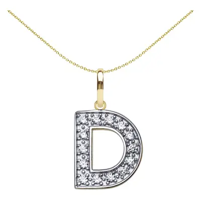 Jewelco London Solid 9ct Yellow and White Gold Cubic Zirconia 15mm San Serif Block Font Initial 