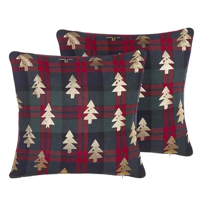 Set of Cushions Christmas Tree Pattern x cm Red and Green CUPID