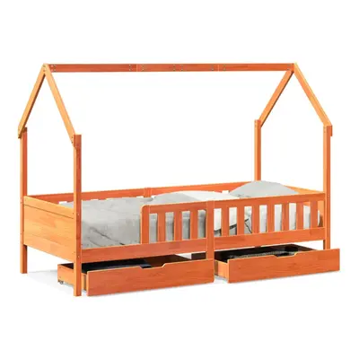 (wax brown, x cm) vidaXL Kids Bed Frame with Drawers Wooden Bed Solid Wood Pine