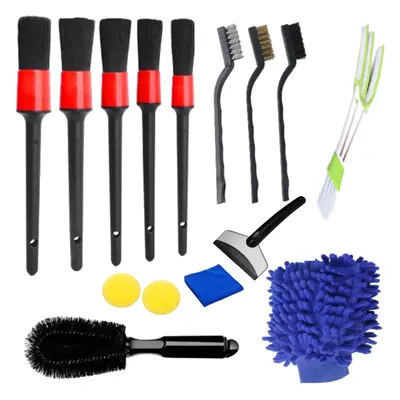 15 Pieces of Blue Glove Set Stainless Steel Spatula Waxing Detail Brush Cleaning Brush Car Washi