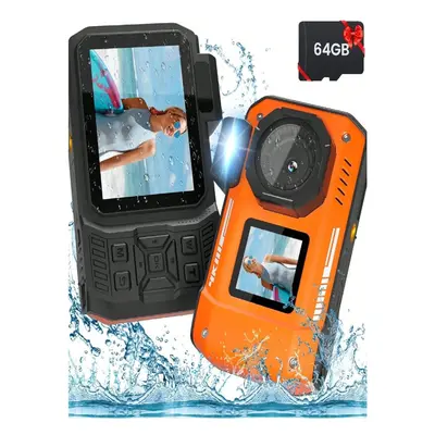 4K 33FT Waterproof Digital Camera, 65MP Autofocus Dual-Screen, 64GB Card, Type-C