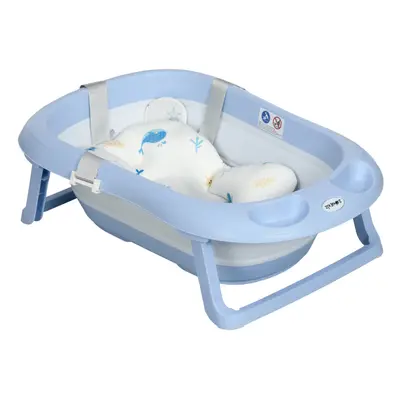 ZONEKIZ Foldable Baby Bathtub w/ Non-Slip Support Legs, Cushion Pad - Blue