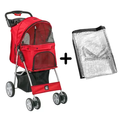 (Red Pet Stroller + Cover) KCT Hooded Pet Strollers for Small to Medium Sized Pets