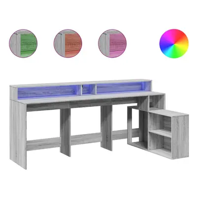 vidaXL Desk with LED Lights Writing Working Table Grey Sonoma Engineered Wood