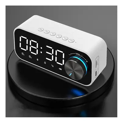 (White) Bluetooth 5.0 Speaker Alarm Clock Night Light Multiple Play Modes LED Display Surround S