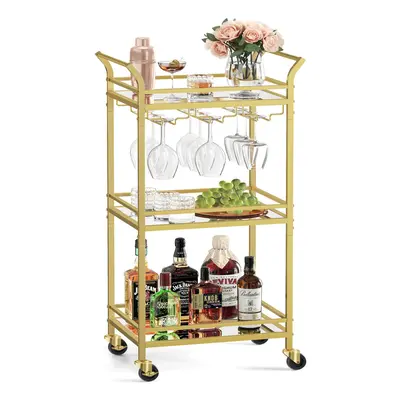 VASAGLE Bar Cart Home Bar Serving Cart Small Bar Cart with 3-Tier Shelf Wine Holders Glass Holde