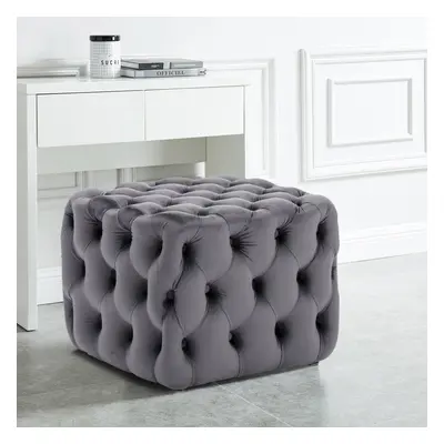 Square Velvet Upholstered Buttoned Stool