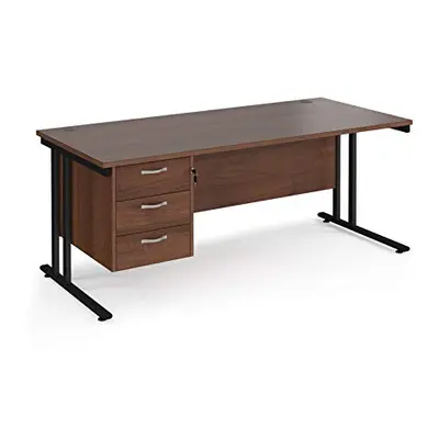 Mr Office Maestro straight desk 800mm deep with drawer pedestal - black cantilever leg frame, 18