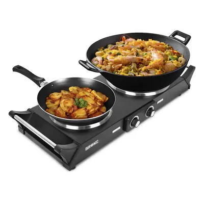 Duronic Hot Plate HP2BK | Table-Top Cooking | 2500W | Black Steel Electric Double Hob with Handl