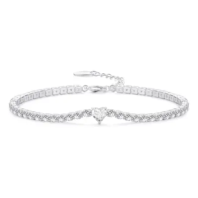 Philip Jones Heart Solitaire Tennis Bracelet Created with Zircondia? Crystals