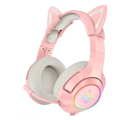 (Pink) Wired Headphones Stereo Dynamic Drivers Noise Reduction Headset 3.5MM RGB Luminous Pink C