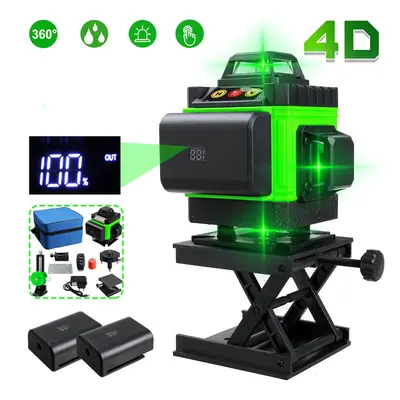 (1PC Battery) Lines 4D Laser Level, Green Laser Line, Self Leveling, Horizontal Lines &360 Degre