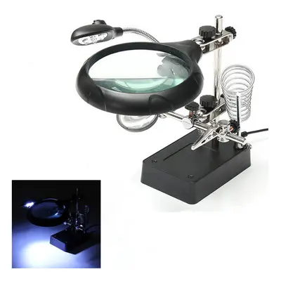 (US Plug) LED Light Magnifier Magnifying Glass Helping Hand Soldering Stand with Lens