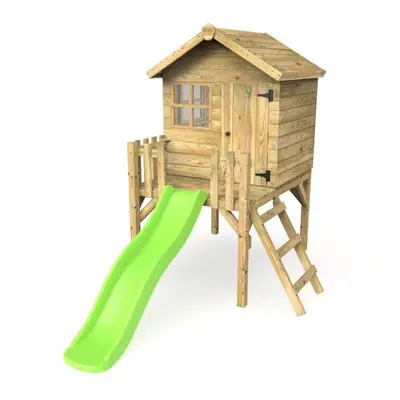 (Light Green) Rebo Orchard 4FT x 4FT Wooden Playhouse On 900mm Deck + 6FT Slide Swan