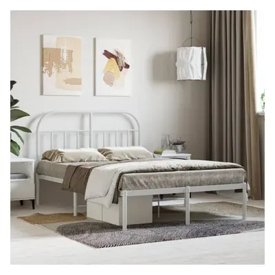 Modern Metal Bed Frame with Headboard White 120x190 cm