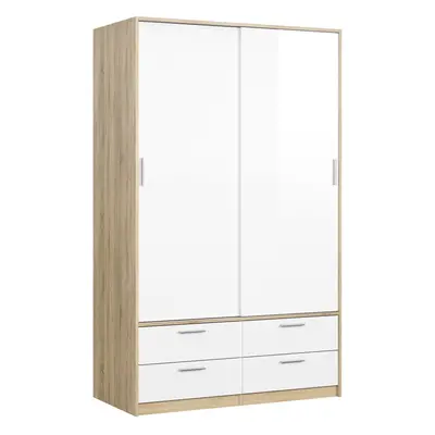 Wardrobe - Doors Drawers in Oak with White High Gloss