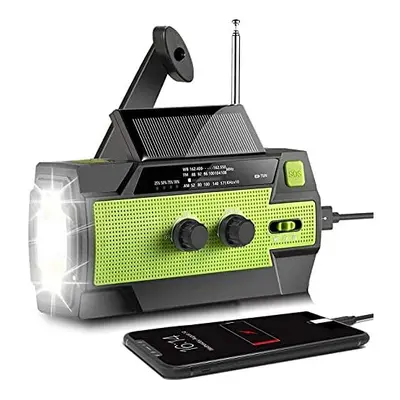 Wind Up Emergency Crank Radio, 4000mAh-Solar Hand Crank Portable AM/FM Radio with 1W Flashlight 