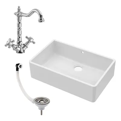 795mm - Bowl Fireclay Butler Kitchen Sink - French Classic Tap & Overflow