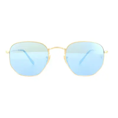 Ray-Ban Sunglasses Hexagonal 3548N 001/9O Gold Light Blue Gradient Mirror 54mm