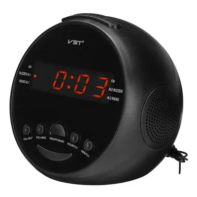 (Red) Multifunctional LED Digital Display Alarm Clock DC 5V AM/FM Dual Channel 0.6" LED Clock Ra