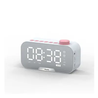 (White) Alarm Clock Wireless Bluetooth Speaker Portable Mini Mirror Alarm Clock Hi-Fi Support TF