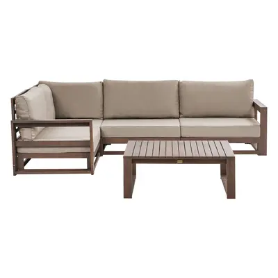 Garden Corner Sofa with Table Seater TIMOR Right Hand Modular Certified Acacia Wood Dark Brown