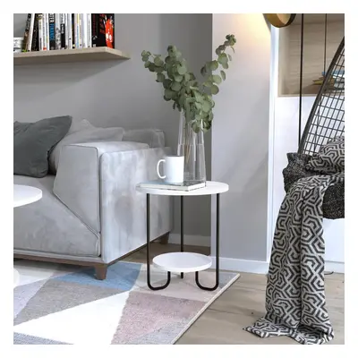 FWStyle Scratch Resistant Tier Side Table Painted White Black Metal Frame