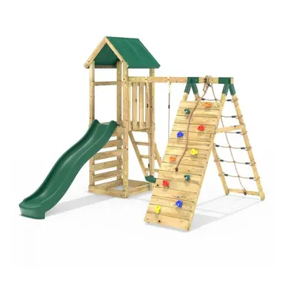 (Bear) Rebo Challenge Wooden Climbing Frame with Swings, Slide and Up & Over Climbing Wall