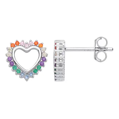 Jewelco London Ladies Rhodium Plated Sterling Silver Rainbow CZ Pave Pastel Fizzy Open Love Hear