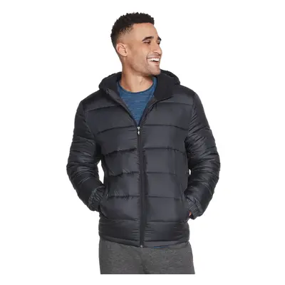 (M, Bold Black) Skechers Mens Parkway GoWalk Hooded Polar Fleece Insulated Puffer Jacket