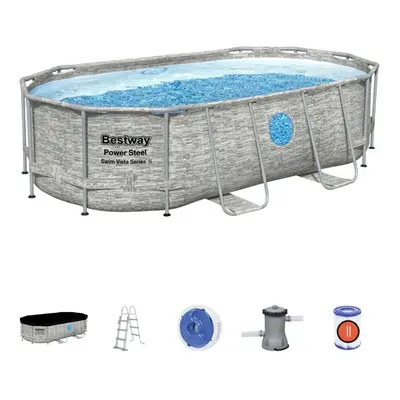 Bestway Power Steel Swim Vista Oval Swimming Pool Set, 16' x 10' x 42"