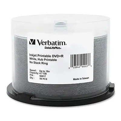 Verbatim DVDR 47GB 16X DataLifePlus White Inkjet Printable Hub Printable 50pk Spindle