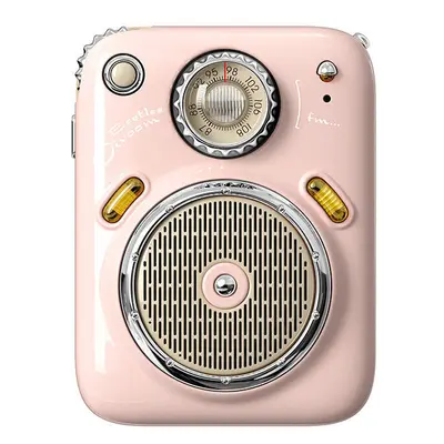 (Pink) Retro Mini Bluetooth Speaker Audio FM Radio TF Card Girlfriend Birthday Gift Portable Out