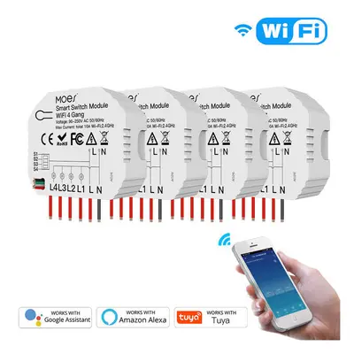 (4pcs) WiFi Smart Light Switch 1/2 Way Wireless Module App Remote Timer Switch On-off Device Wor