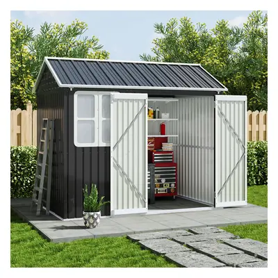 8.3 x 5.4ft Metal Apex Roof Garden Shed Outdoor Storage House