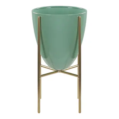 Metal Plant Pot Stand x x cm Green with Gold LEFKI