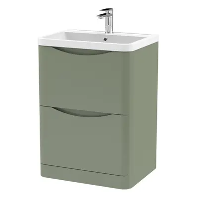 Floor Standing Drawer Vanity Basin Unit with Polymarble Basin, 600mm - Satin Green