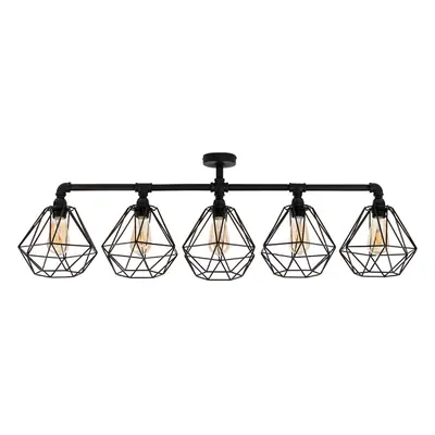 Industrial Way Satin Black Pipework Ceiling Light Black Cage Shades