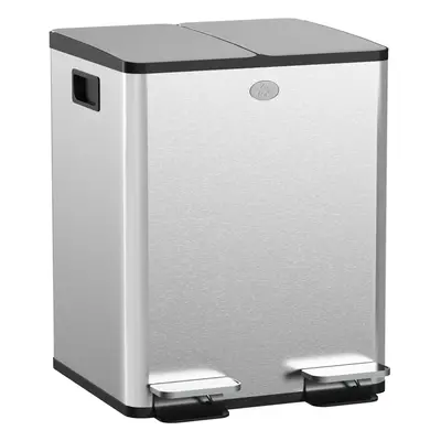 HOMCOM x 20L Dual Kitchen Bin Pedal Bin for Recycling and Waste, Silver