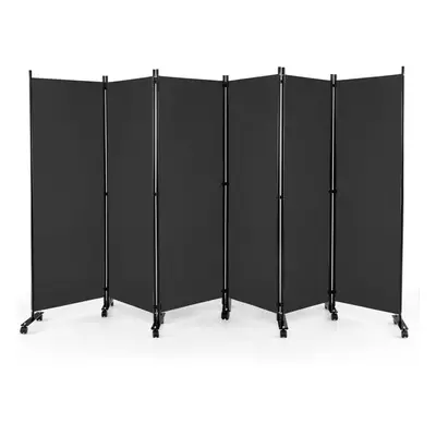 6-Panel Folding Room Divider Rolling Privacy Screen w/ Lockable Wheels