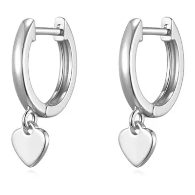 Philip Jones Silver Plated Heart Charm Hoop Earrings