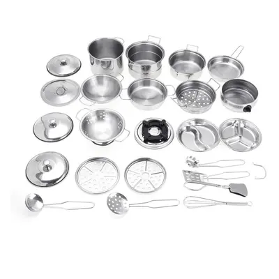 () 32PCS Mini Stainless Steel Kitchen Cutlery Play House Food Toy Boiler Kettle Cup Bowl Spoon C