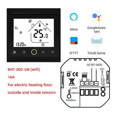 (GBLWWifi-Black) Wifi Smart Thermostat 3A Temperature Controller APP Remote Control for Water/Ga