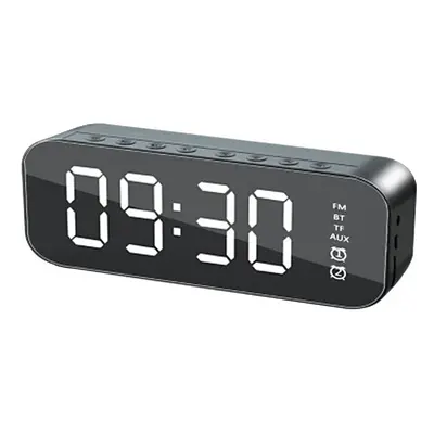 (Black) Wireless Bluetooth Speaker Mini LED Double Alarm Clock FM Radio TF Card AUX Soundbar Sub