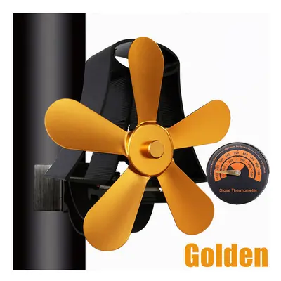 (Gold) Fireplace Fan Blade Heat Powered Stove Fan komin Log Wood Burner Eco Friendly Quiet Fan H