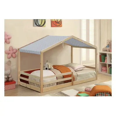 (No Mattress, With Grey Tent) 3ft Sinfle Pine Wooden House Bed With Tent And Mattress Options