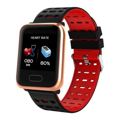 (Red) Weather IP67 Waterproof Heart Rate Blood Pressure Oxygen Monitor Colorful Band Smart Watch