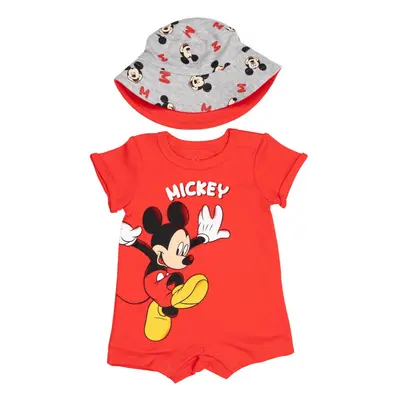 Disney Mickey Mouse Infant Baby Boys Romper and Bucket Sun Hat Red