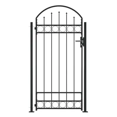 vidaXL Fence Gate with Arched Top and Posts 105x204cm Black Entrance Door